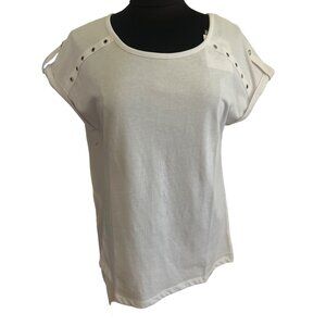 Coral Bay Women's White Short Sleeve Top With Grommet Detail Size M
